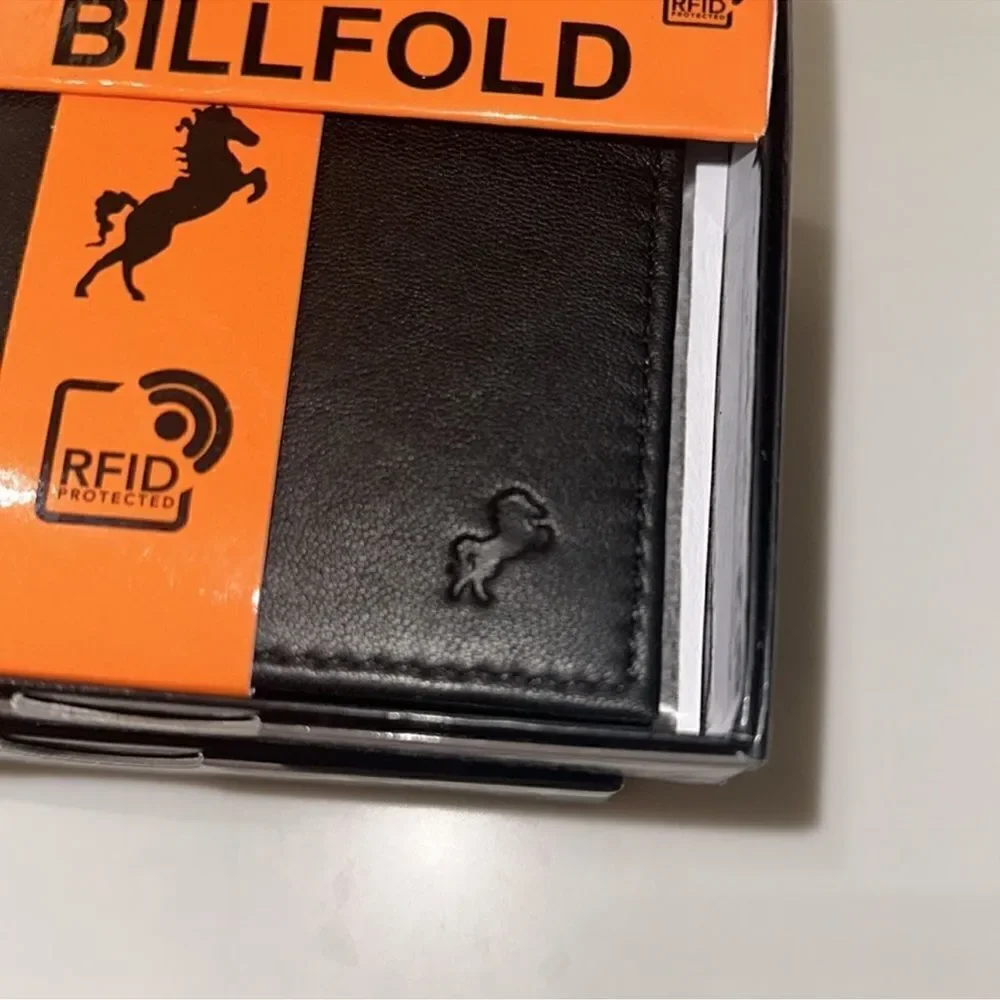 FIONTE RFID Black Men’s Genuine Leather Protected Billfold Bifold Wallet